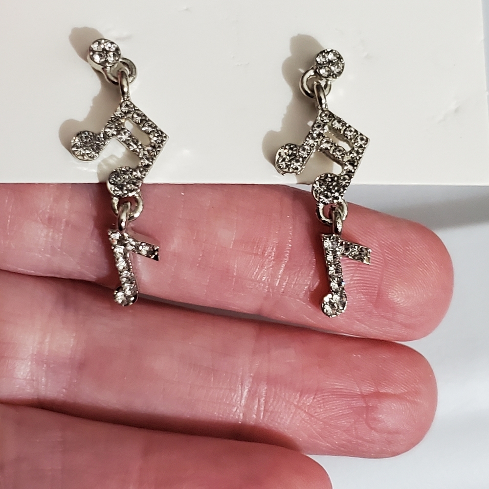 Music note earrings 925 stamped sterling silver band festival singing crystals